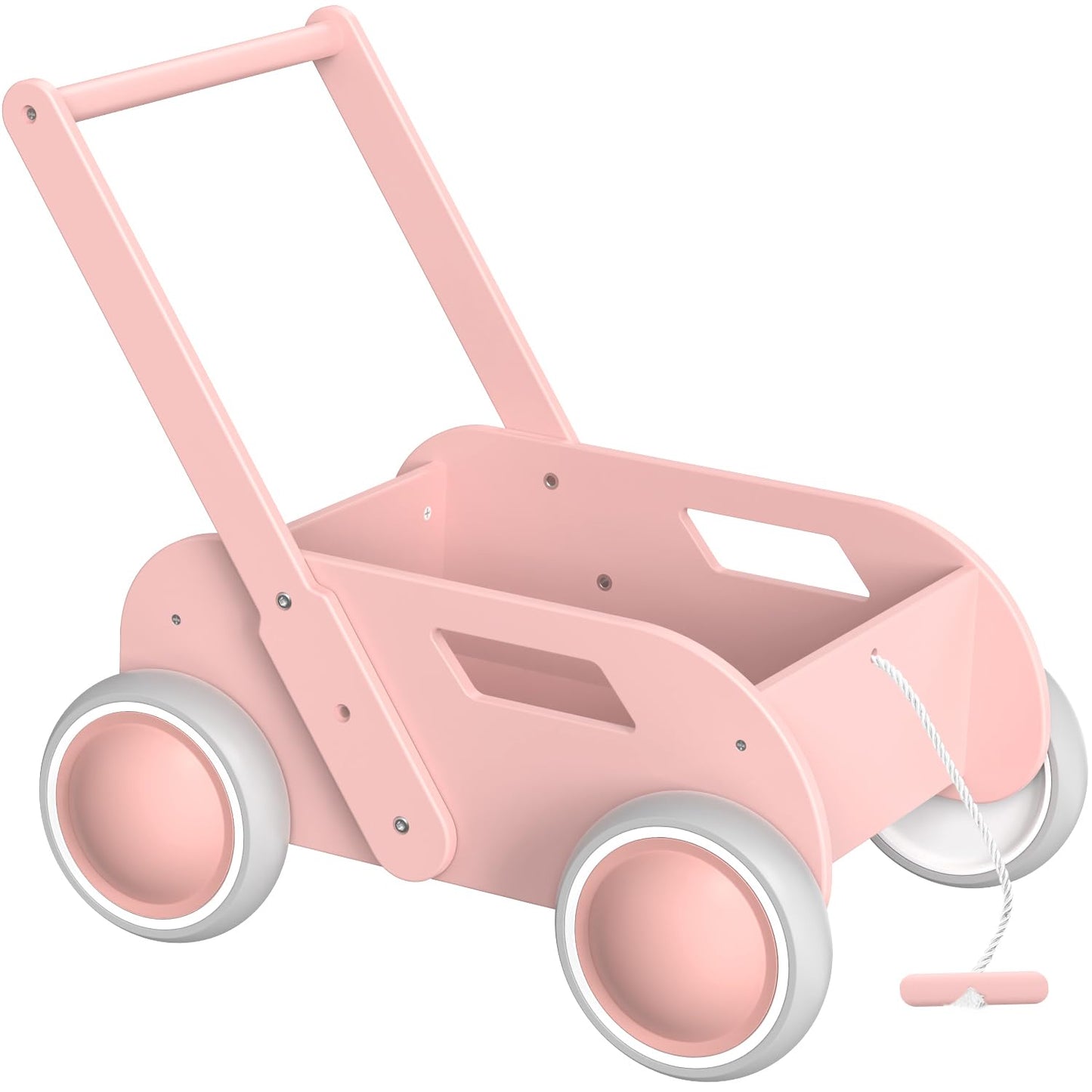 WyfKyd Pink Wooden Baby Walker – Push & Pull Learning Walker for Infants to Toddlers