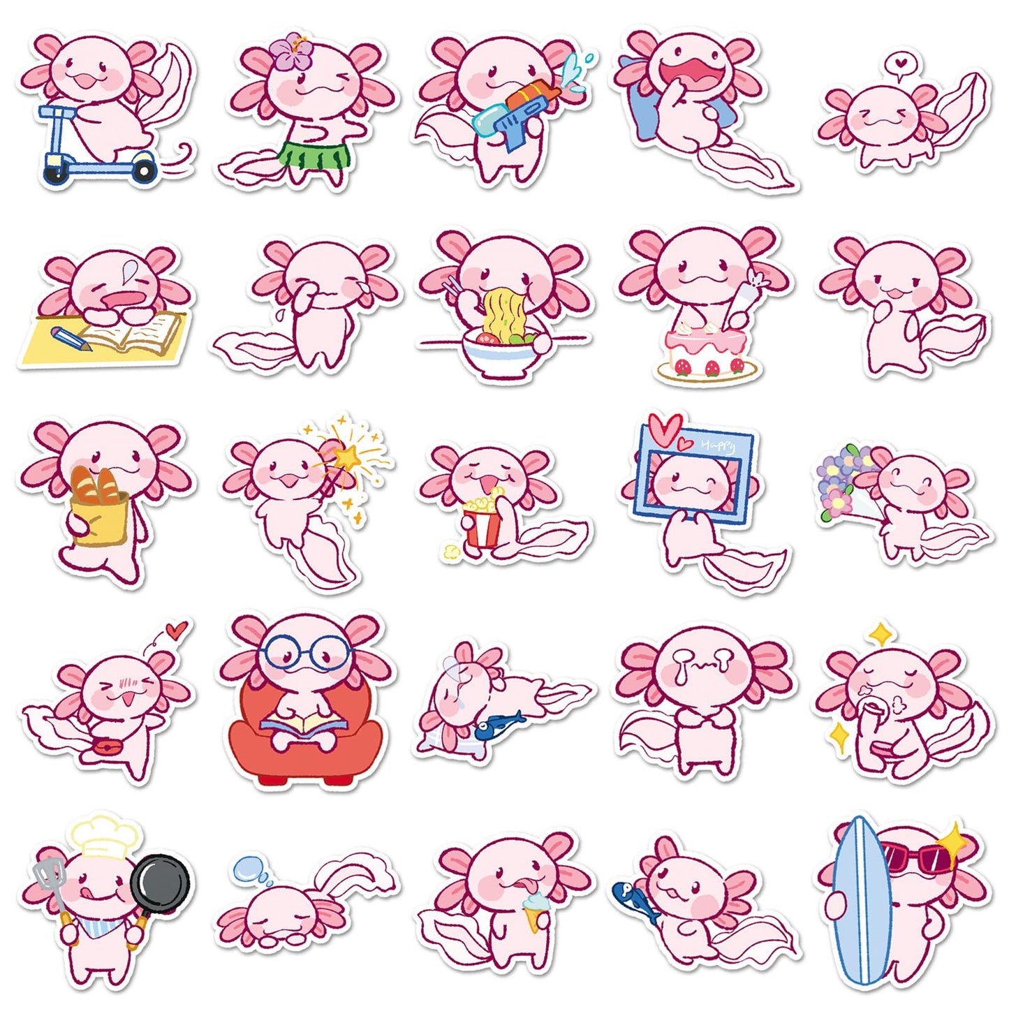 wyyeleswm 50PCS Cute Axolotl Stickers – Waterproof Vinyl for Water Bottles, Laptops & Scrapbooks