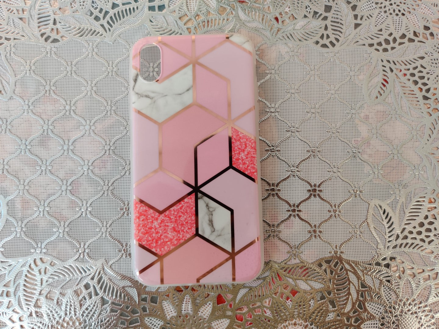 Marble Geometric TPU Pink Case - For iPhone XR