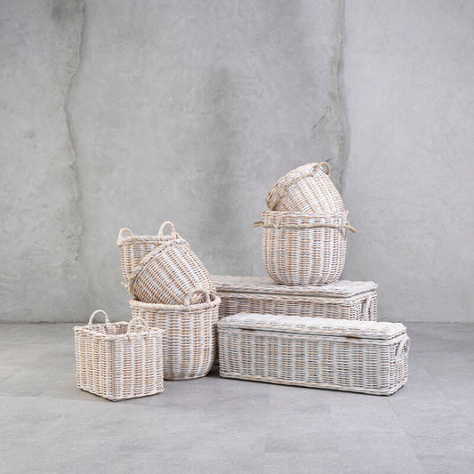 Whitewash Rattan Storage Boxes-Set of 2 | Argento
