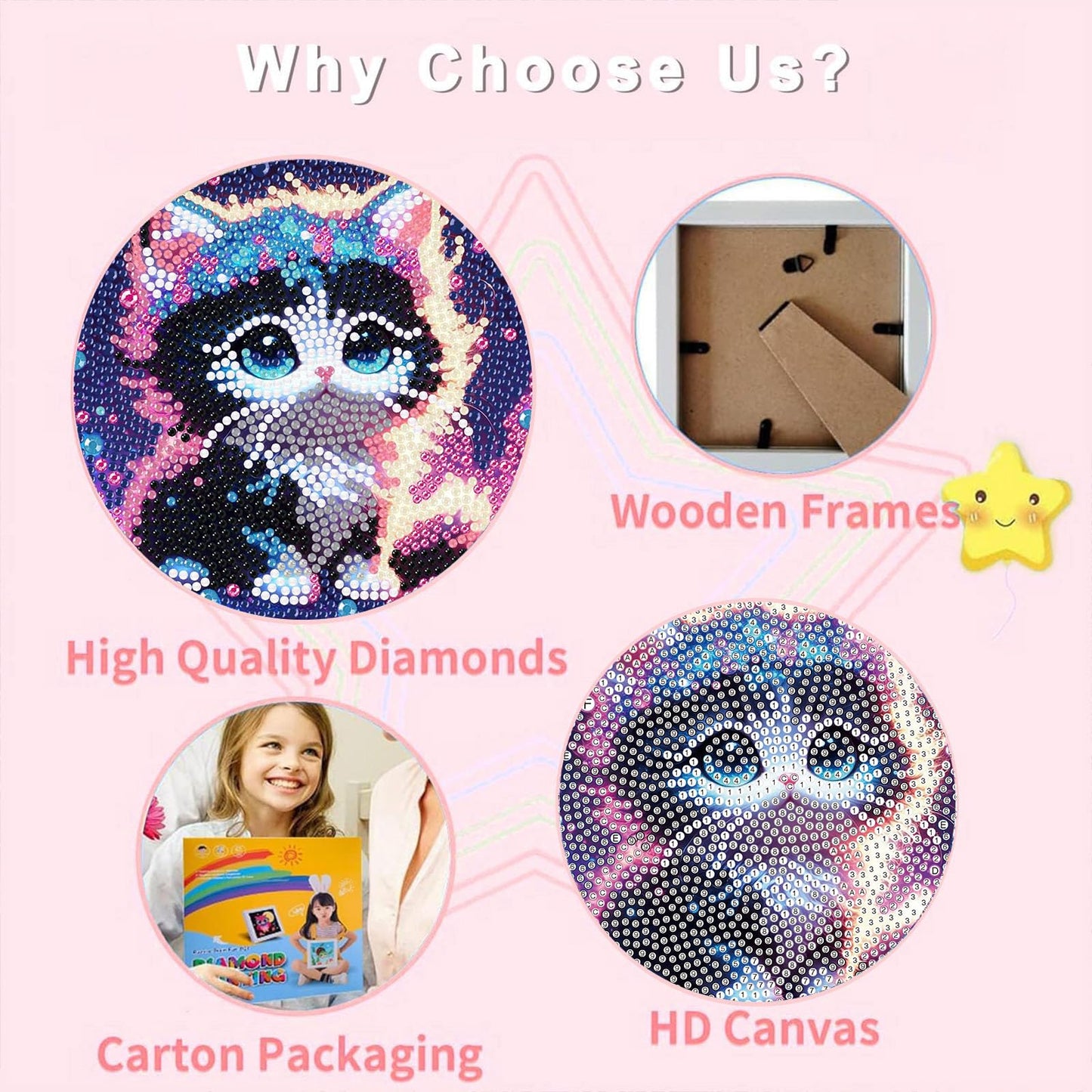 xackcme Cat Diamond Art Kit for Kids – Framed 7x7 Inch Animal Diamond Painting