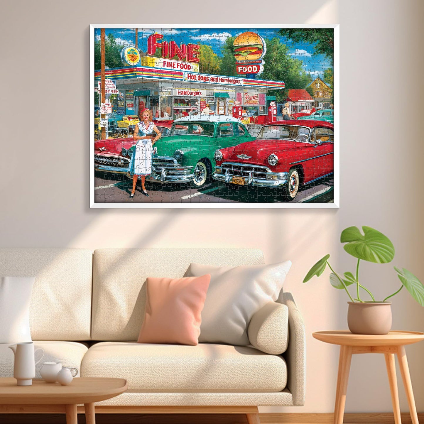 XAPAEG 500-Piece Retro Cars & Food Station Jigsaw Puzzle – Interlocking, 20.5 x 15 in