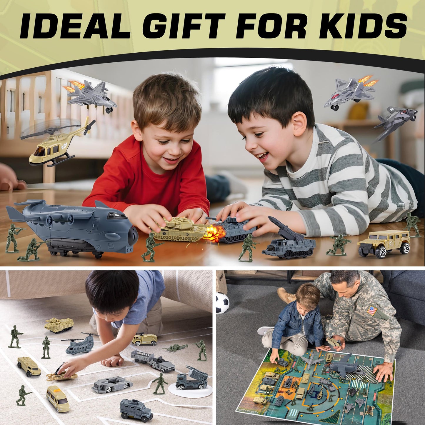 XDUOYJOY 33-in-1 Military Airplane Toy Set with Army Men – Vehicles, Tanks, Planes, Helicopters & Play Mat