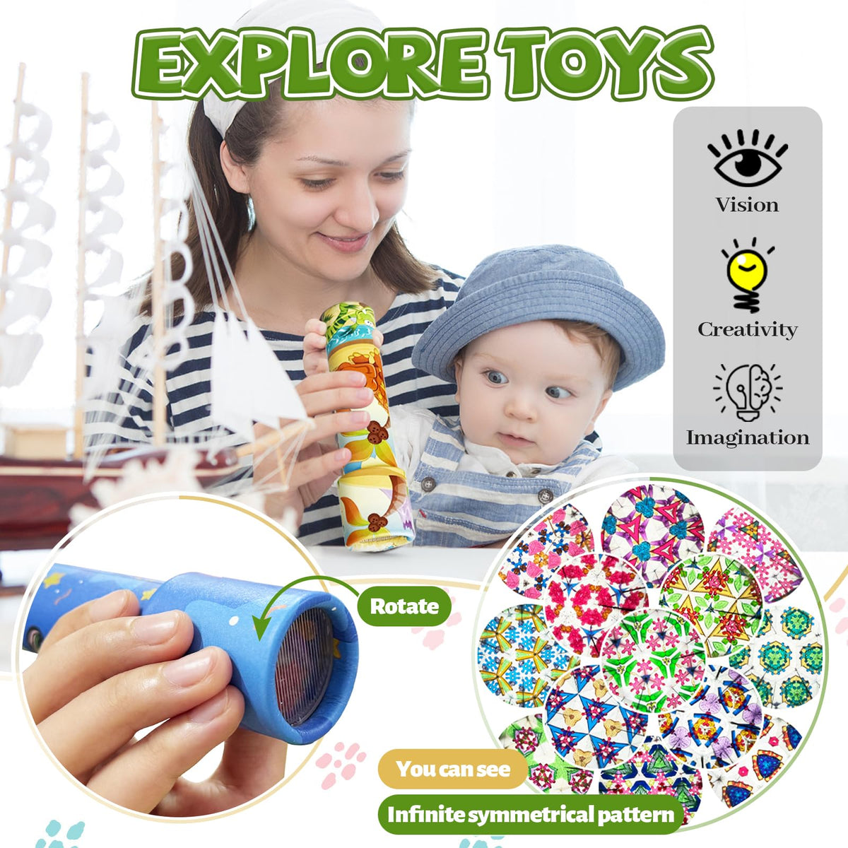 Xeehwb 16 Pcs Classic Kaleidoscopes – Vintage Educational Kaleidoscopes for Parties, Gifts & Classroom Rewards