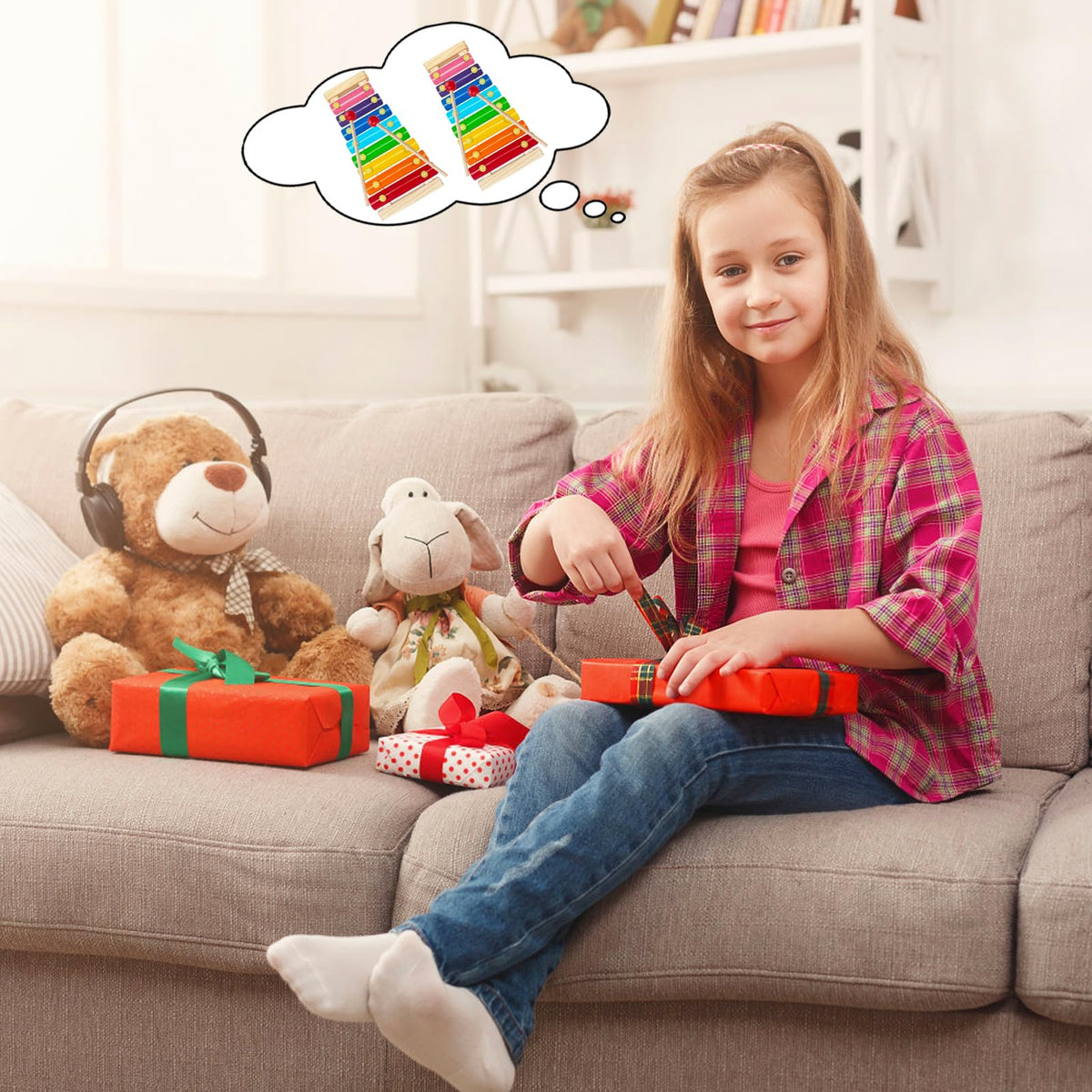 Xeehwb 2 Pcs Wooden Xylophone for Kids – 8-Key Educational Musical Toy with Mallets