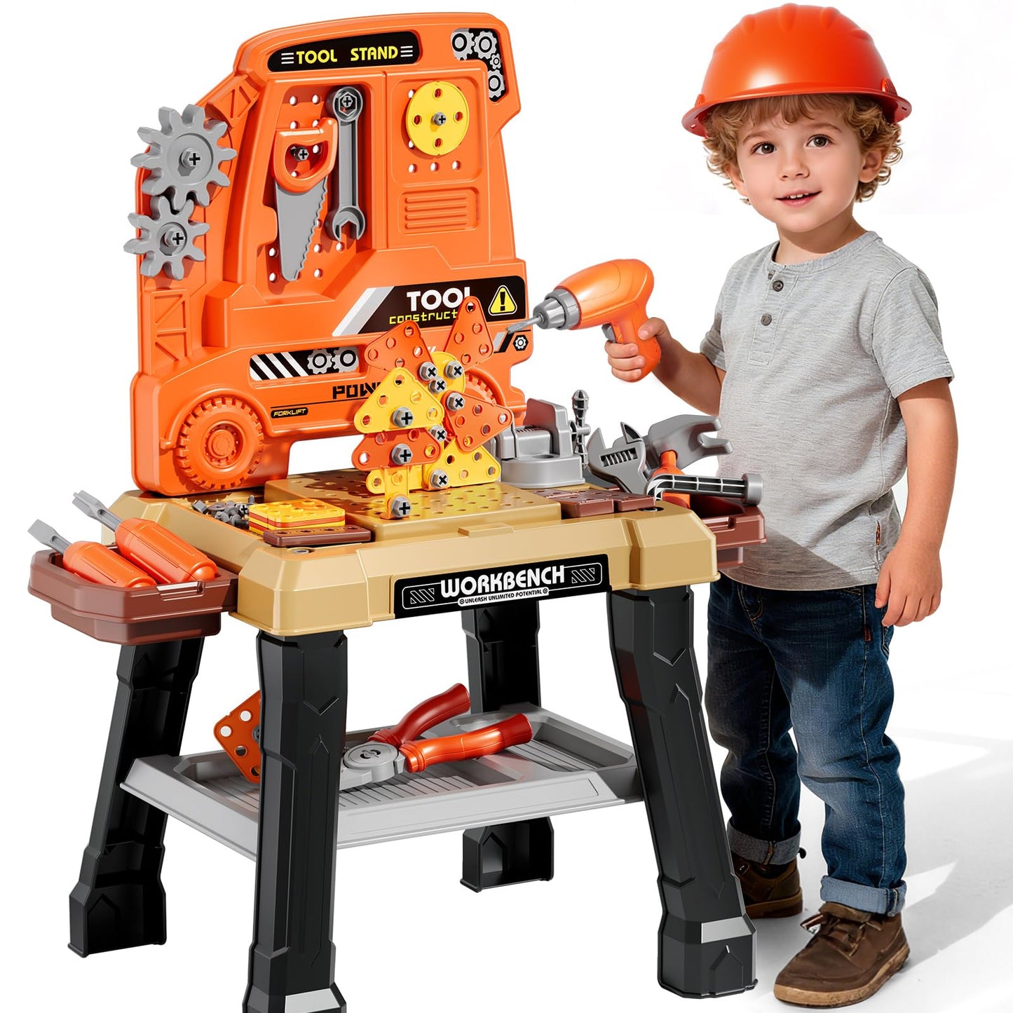 Xelabrion Kids Tool Bench Set – 142-Pcs with Realistic Drill