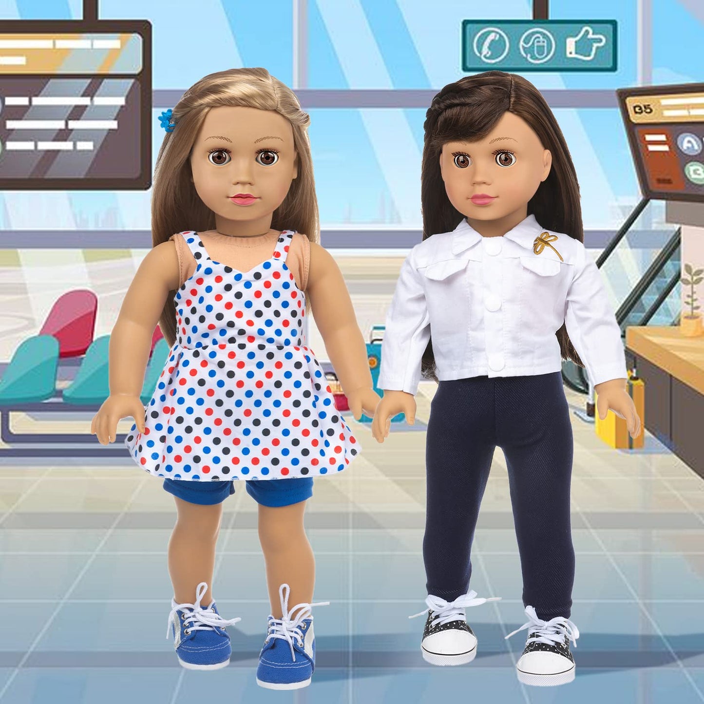 XFEYUE 18-Inch Doll Clothes Set — 5 Coordinated Looks + 2 Random Shoes