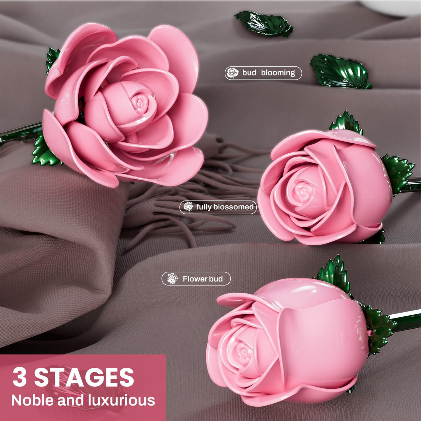 XGSHJ Pink Rose Bouquet Building Set – 12 Pack Valentine Gift for Adults & Women