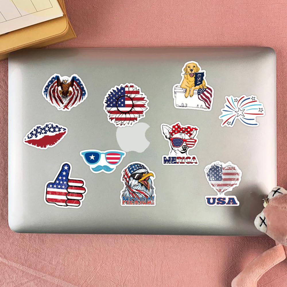 XGXHZYLC 100 PCS 4th of July Stickers | Waterproof Patriotic Vinyl Decals for Laptops, Bikes & Cars