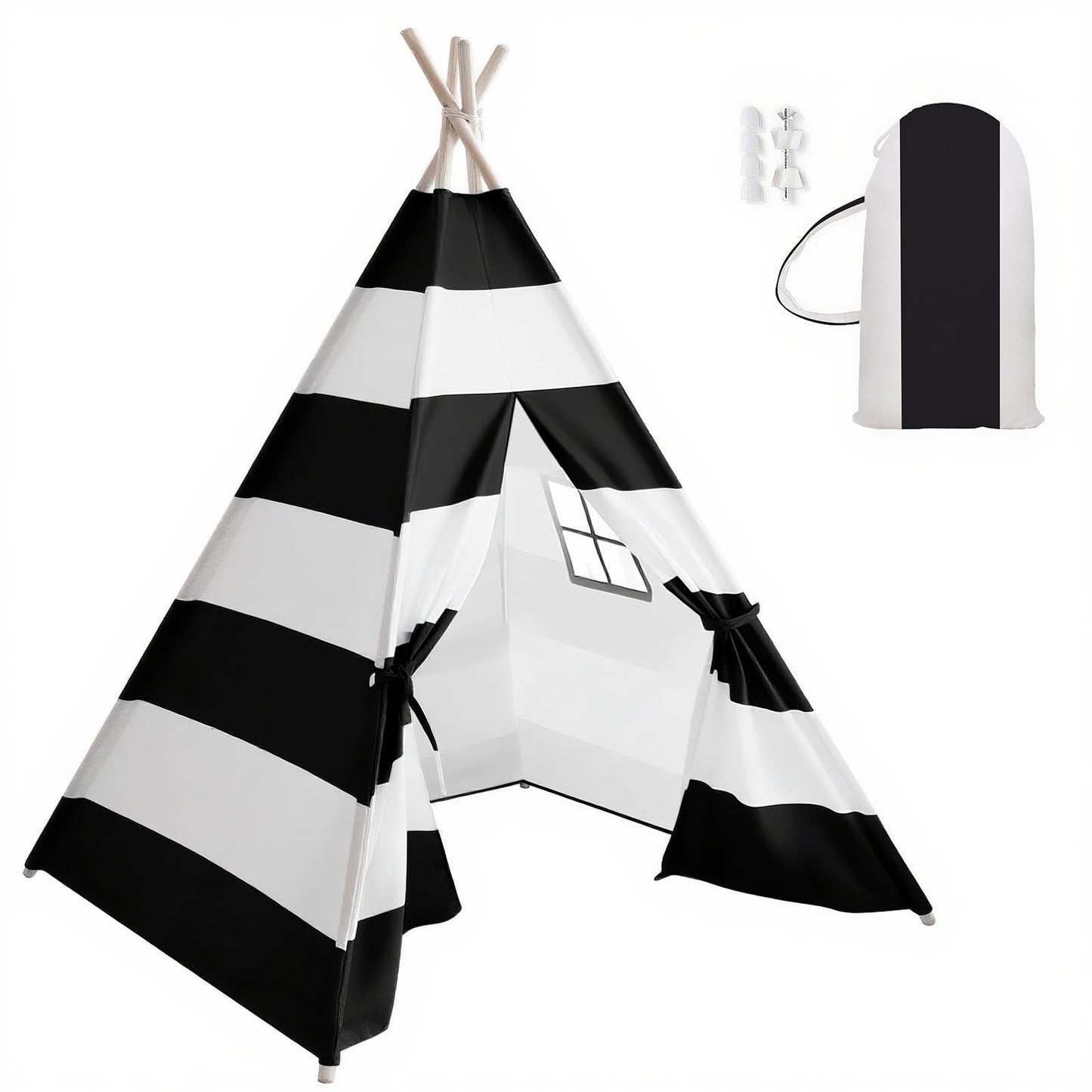 xiaowantong Teepee Tent for Kids with Carry Bag | Indoor Playhouse Stripe Black