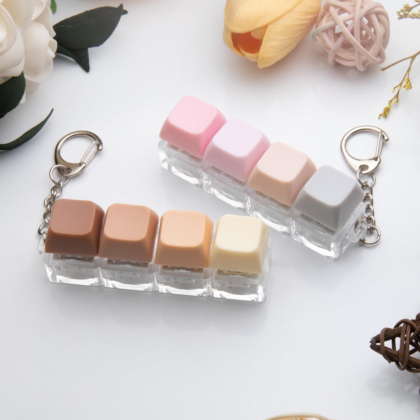 XiawaLangzhuo 2-Pack Keyboard Fidget Toy – 4-in-1 Button Keychain (Morandi)