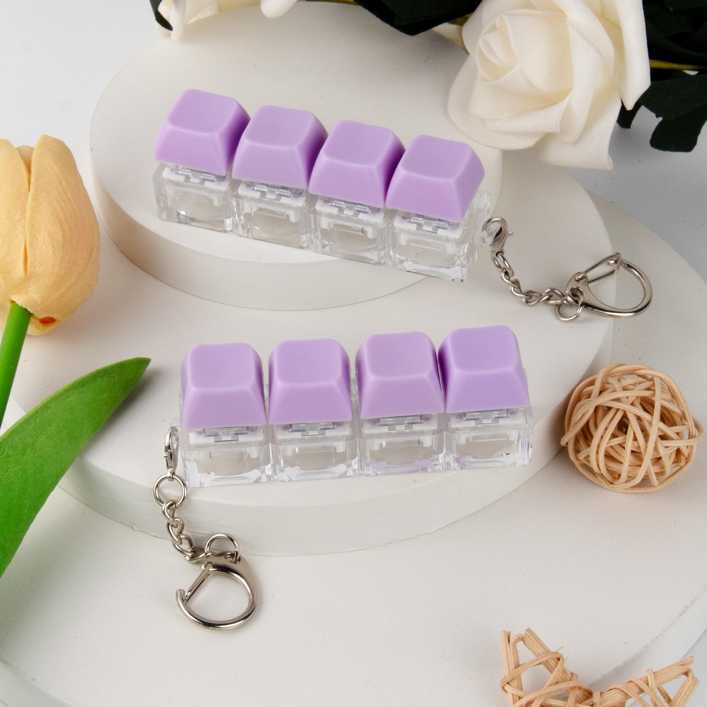 XiawaLangzhuo 2-Pack Keyboard Fidget Toy – Purple 4-in-1 Decompression Button Keychain