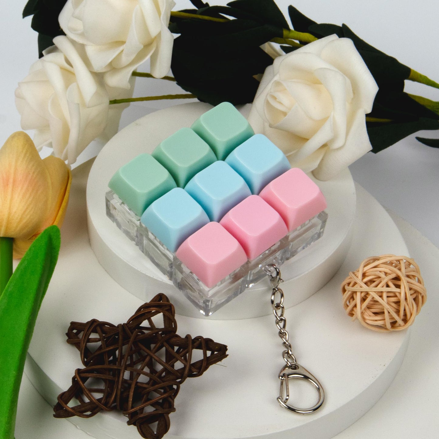 XiawaLangzhuo Keyboard Fidget Toy 9-in-1, 3 Colors, Keychain Decompression Button for Stress Relief and Focus