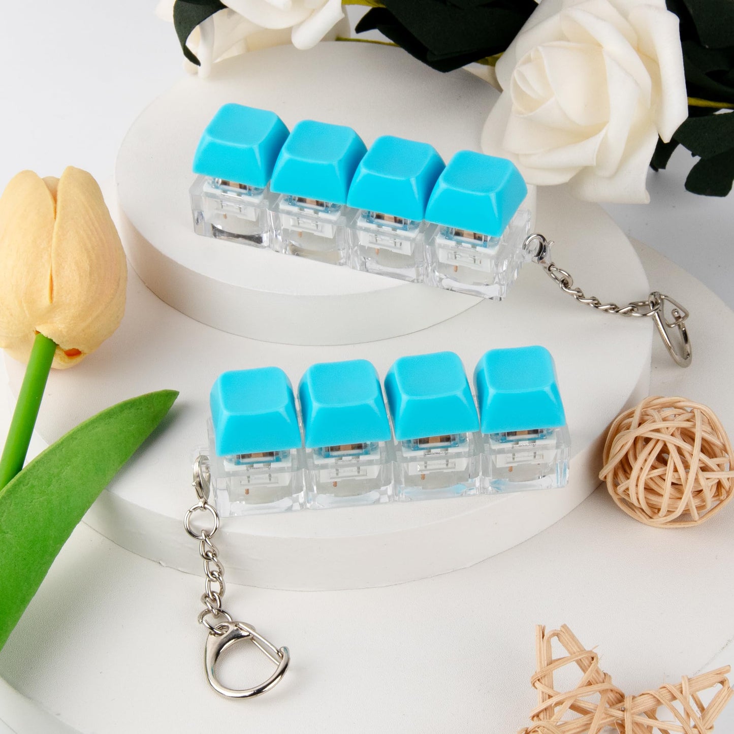 XiawaLangzhuo 2 Pcs Keyboard Fidget Toy – 4-in-1 Button Clicker for Focus and Calm (Blue)