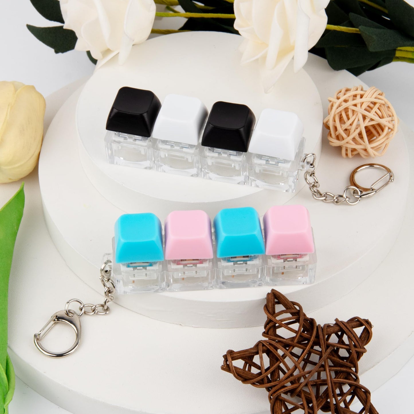 XiawaLangzhuo 2-Pack Keyboard Fidget Toy – 4-in-1 Keychain Clickers for Focus and Stress Relief