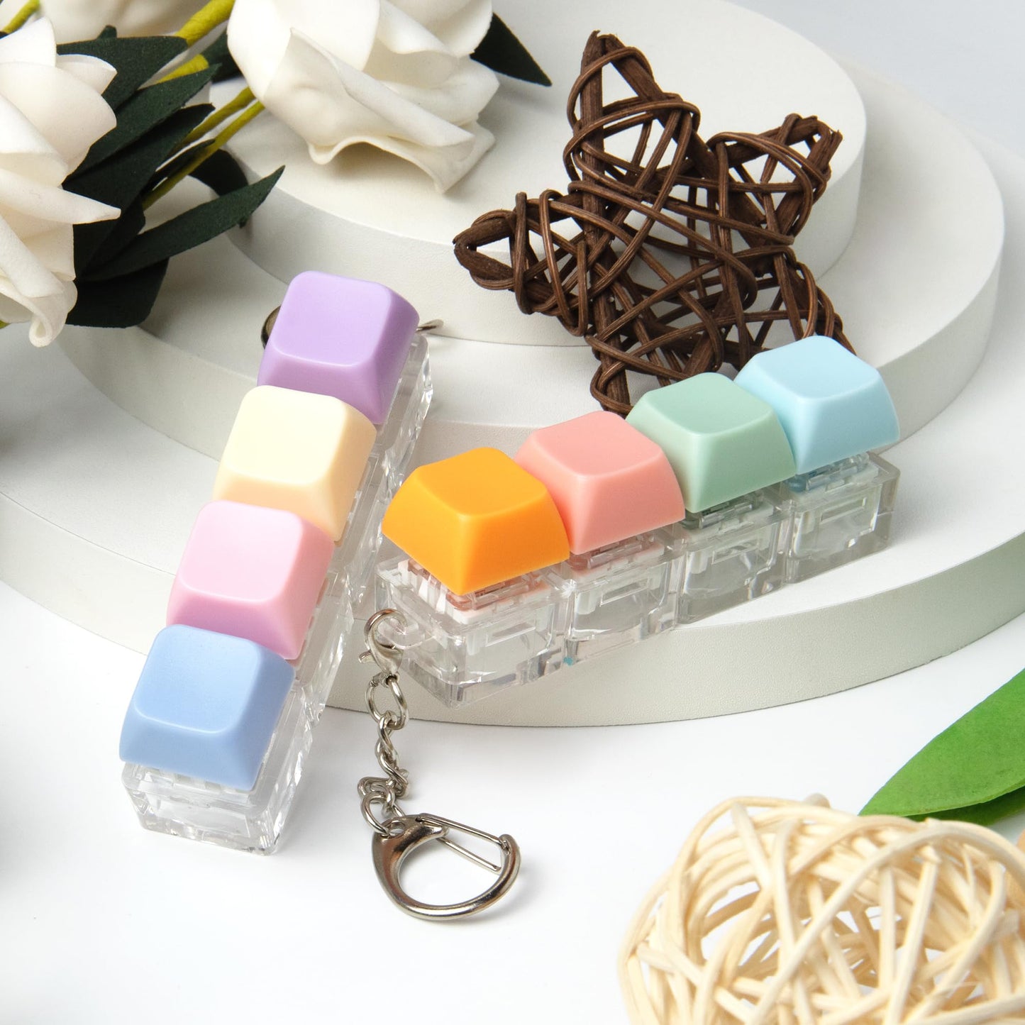 XiawaLangzhuo 2-Pack Keyboard Fidget Toy – 4-in-1 Keyboard Decompression Button Keychain