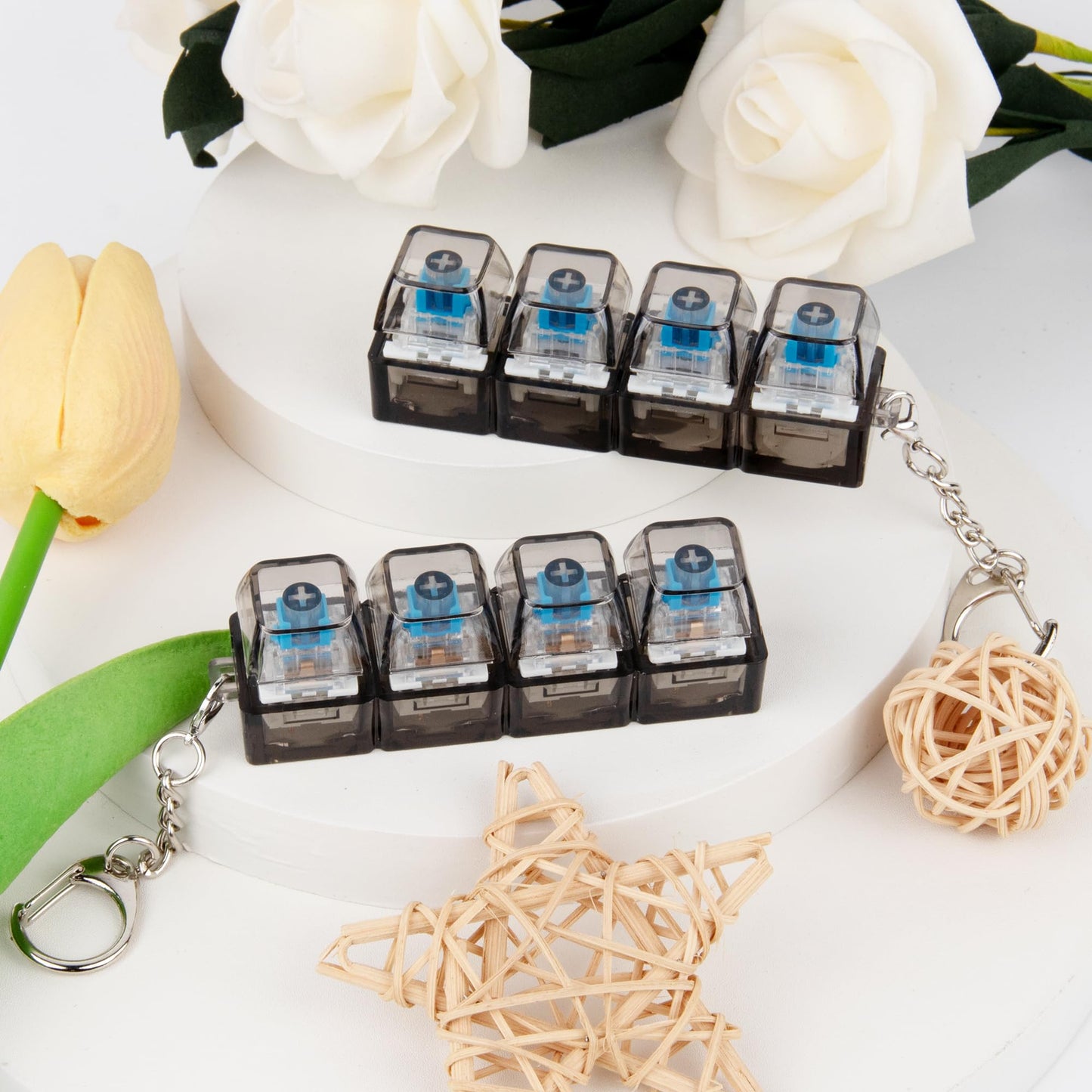 XiawaLangzhuo 2-Pack Keyboard Fidget Toy – 4-in-1 Clicker Keychain (Transparent Black)