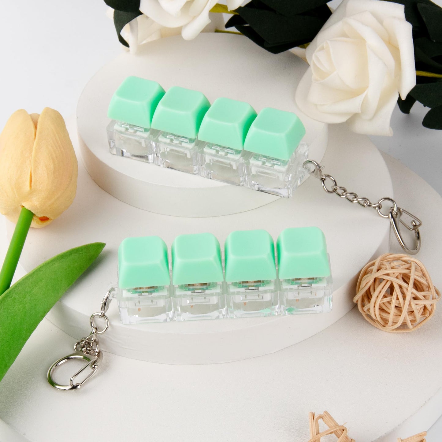 XiawaLangzhuo 2 Pcs Keyboard Fidget Toy – 4-in-1 Keychain Stress Relief (Light Green)