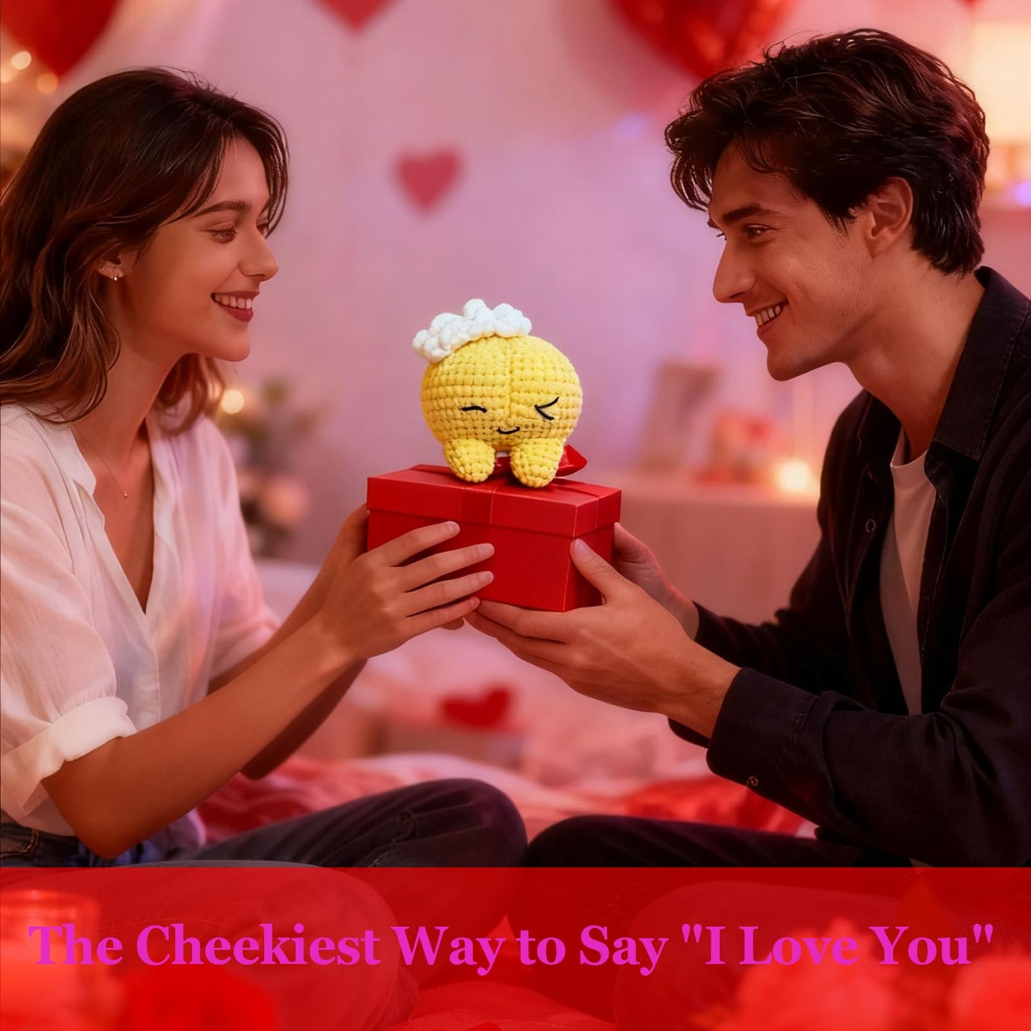 XIBIGEYE Valentines Day Gifts for Women & Men - Handmade Crochet Booty Plush with Love Card