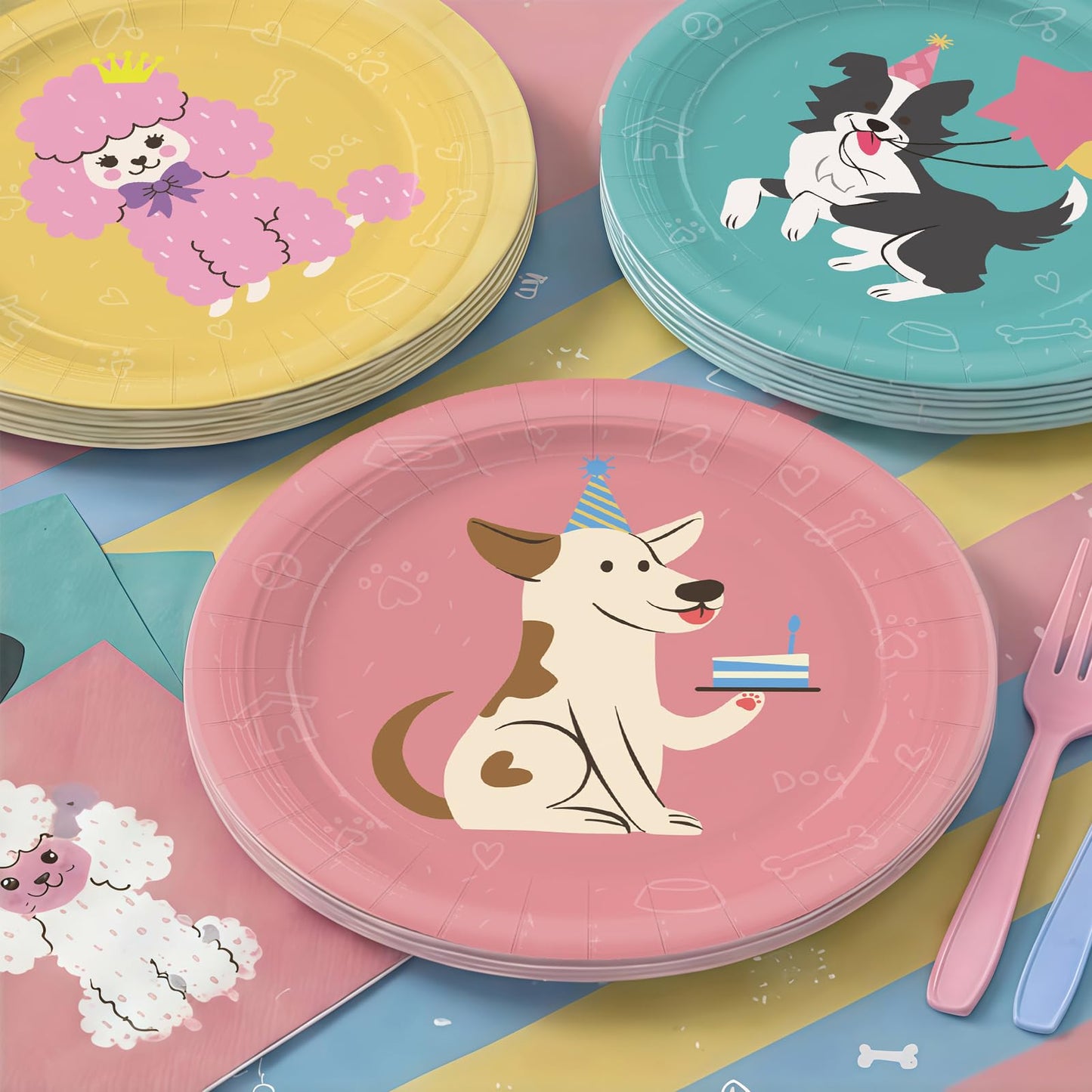 XIENBLOC 203-Piece Retro Puppy Party Decorations Set for Dog Birthday – Serves 24