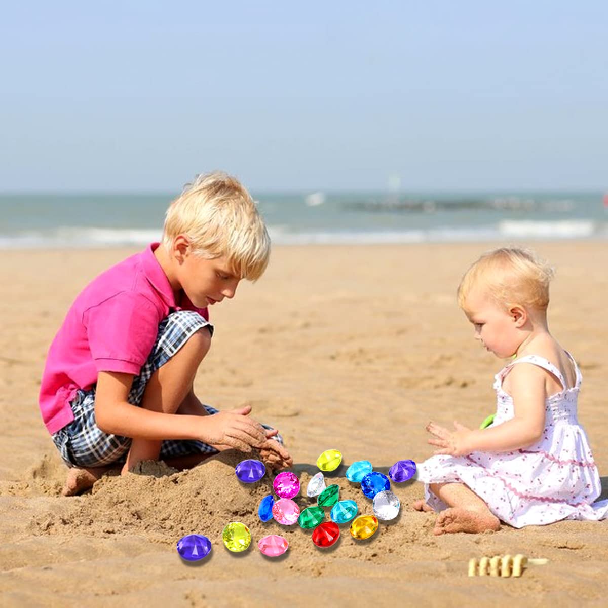 XIJUAN Diving Gem Pool Toys – 14-Color Diamond Treasure Chest Set for Kids
