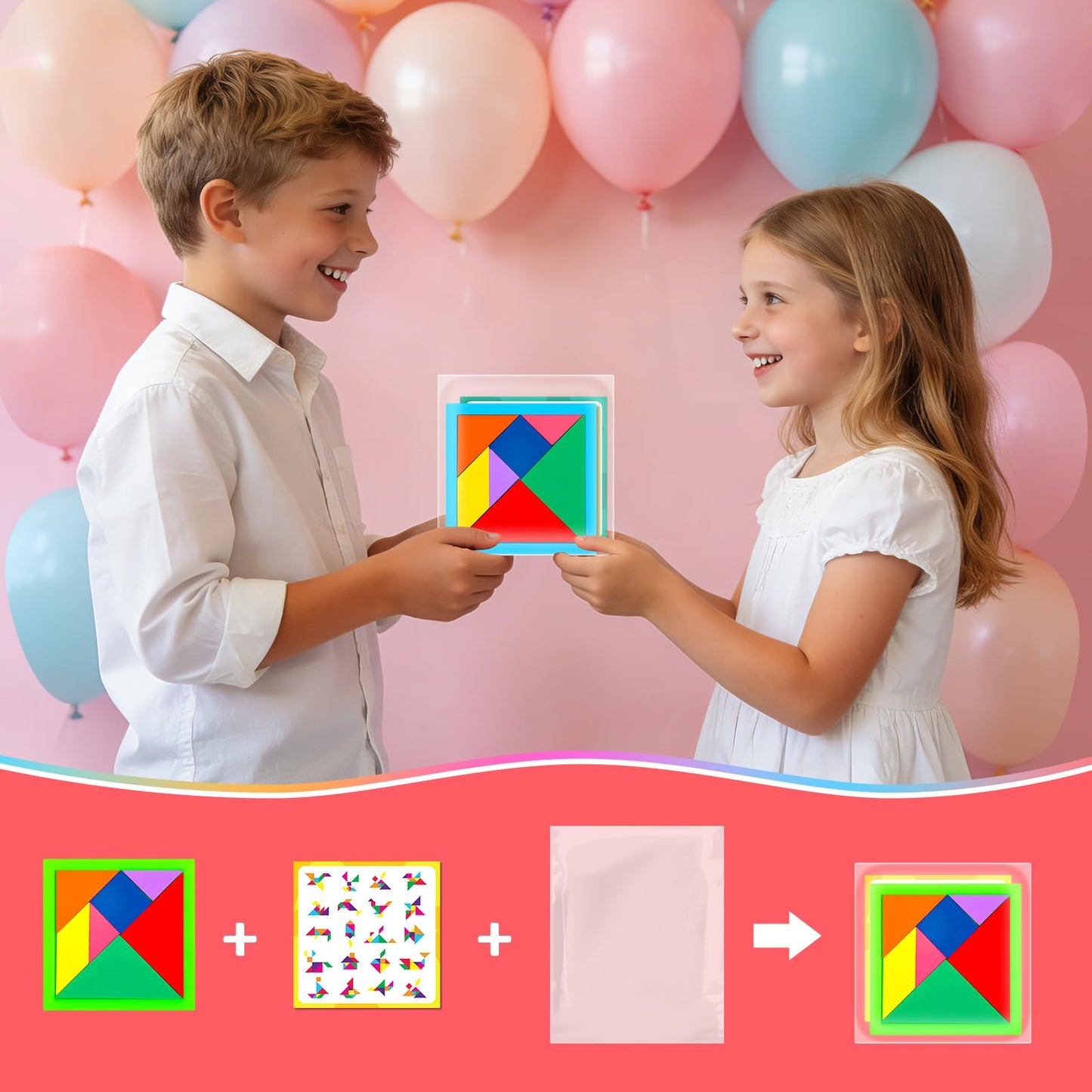 Ximoeo 30pcs Tangram Valentines Cards Set – Classroom Gifts & Party Favors