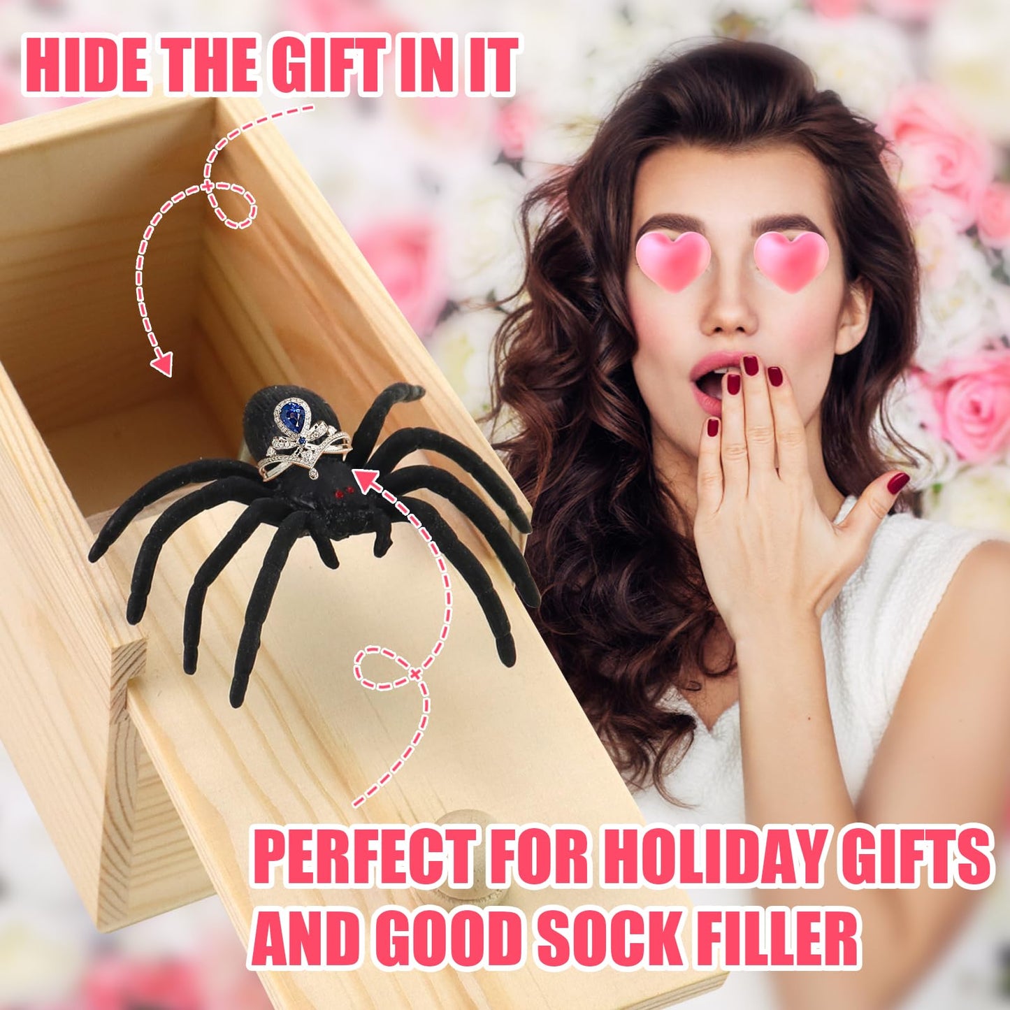 Xmoyaas Wooden Spider Prank Box – Hidden Rubber Spider Surprise Toy for Kids & Adults