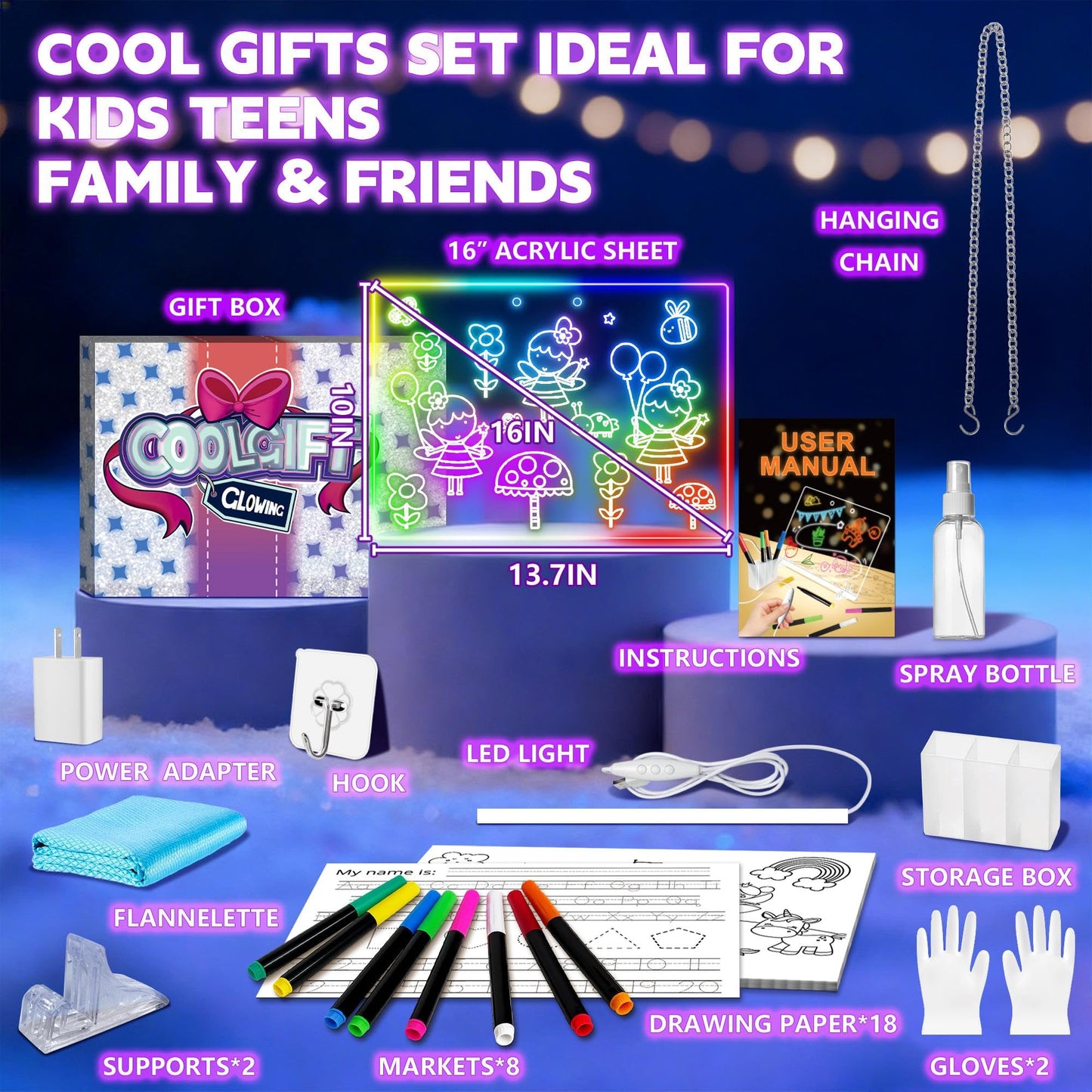 XoBathti 16-Inch LED Drawing Board with 18 Tracing Sheets for Kids