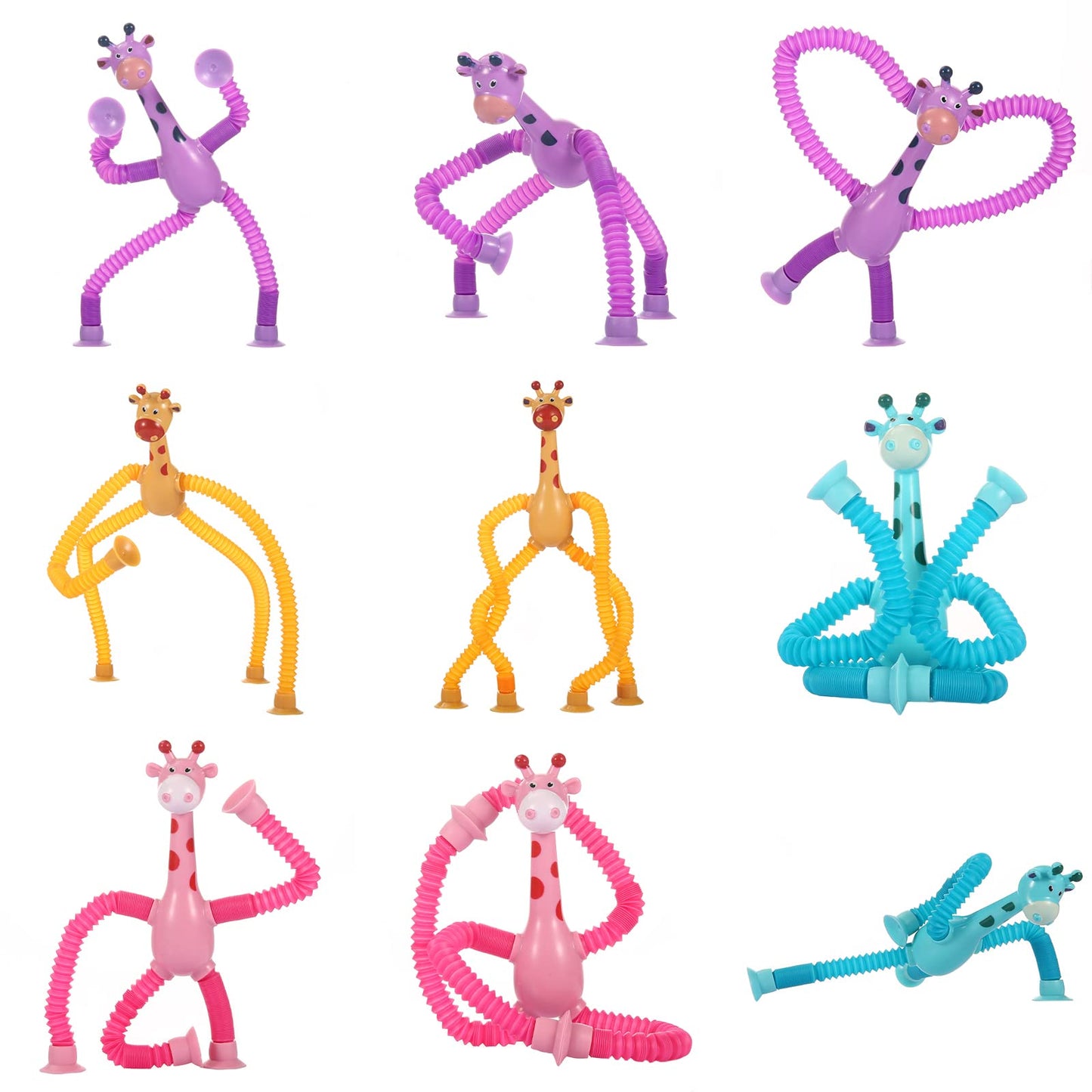 XONTEUS Giraffe Pop Tube Travel Toys – 4-Pack Sensory Fidget for Toddlers