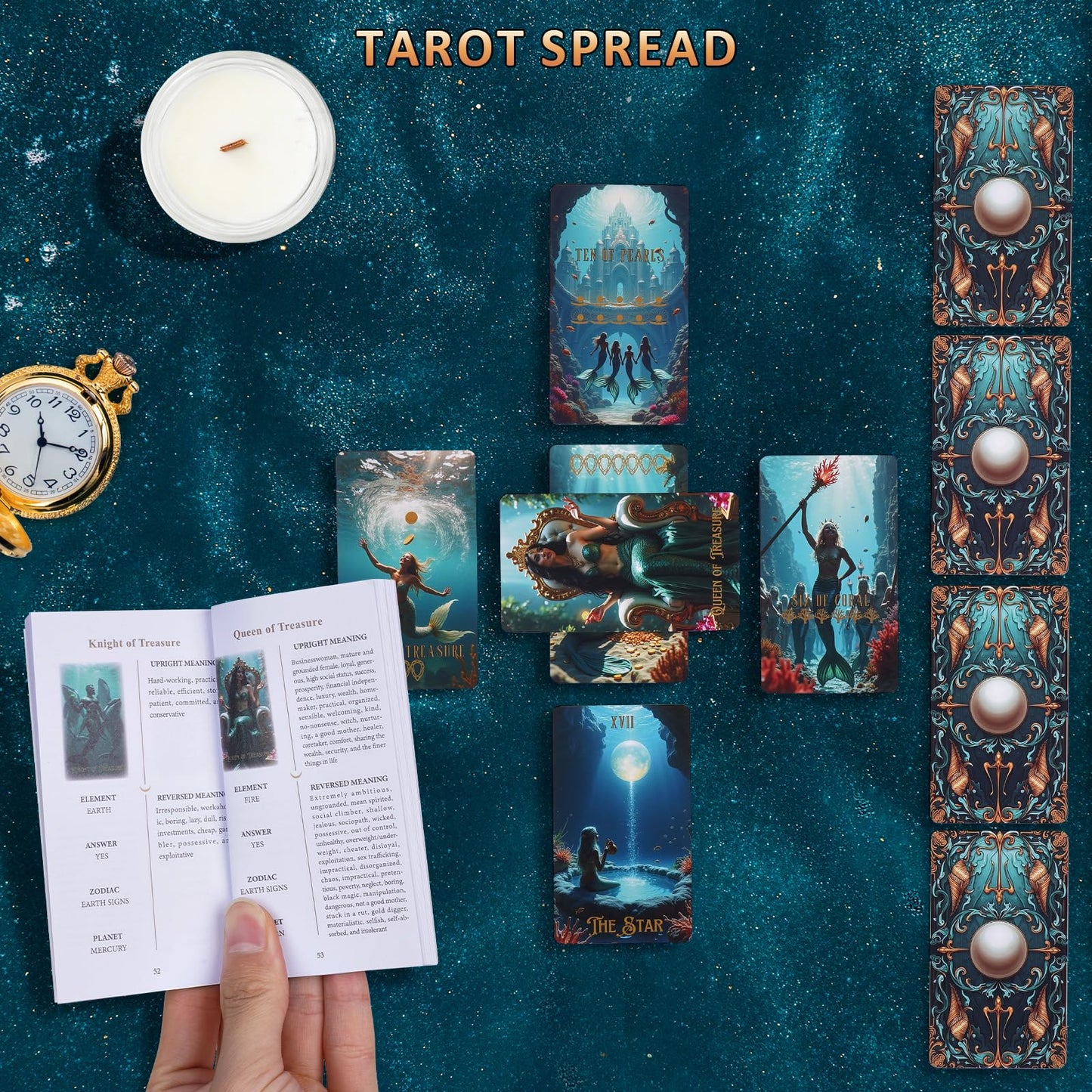 XSYLOHXL Ocean Tarot Cards with Guide Book – 78-Card Deck, Gold Foil, 400GSM, Standard Size