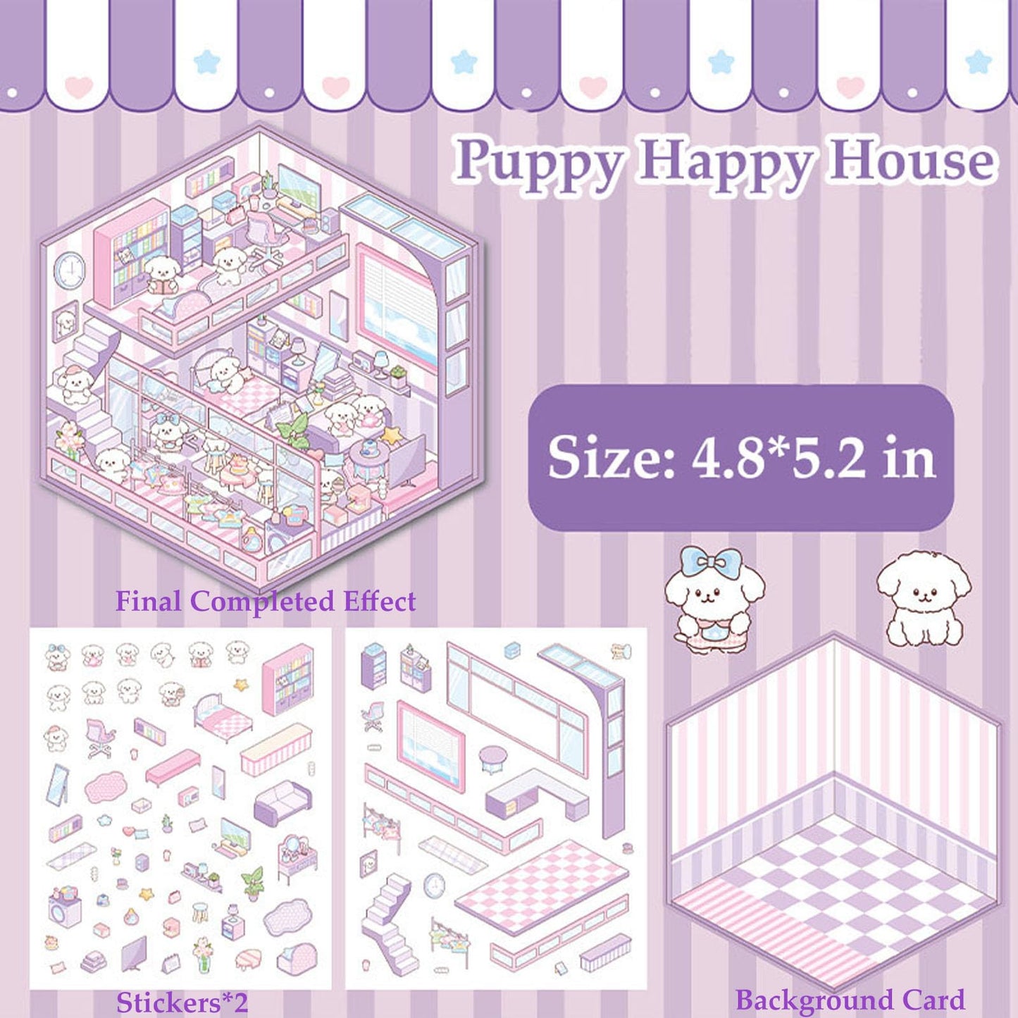 Xuoent DIY 3D Sticker Scene – 6 Sets of Aesthetic Stickers for Girls