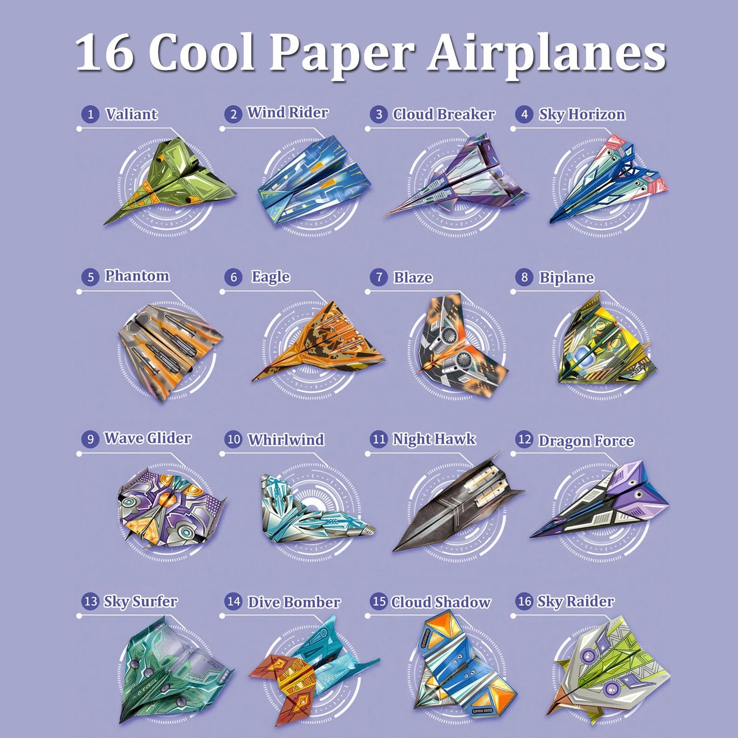 Xuoent Paper Airplanes for Kids – 32 Colorful Planes Origami Kit + Digital Manual (Ages 6-12)