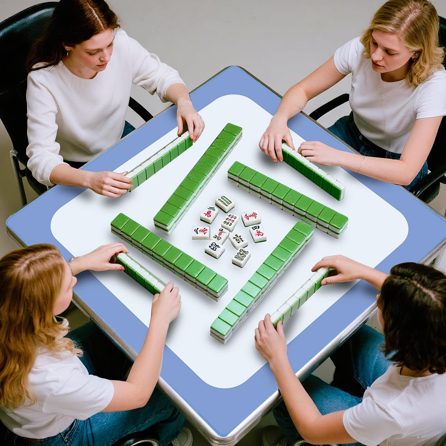 XXSTAR 32.5-Inch Mahjong Mat – Non-Slip, Noise-Reducing 3mm Rubber Surface with Drawstring Bag (Salvia Blue / Light Steel Blue)