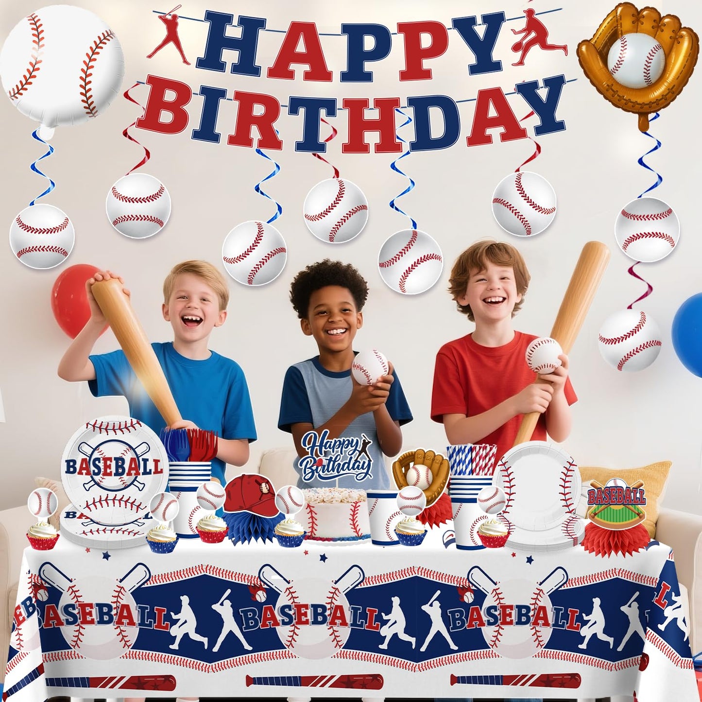 Xynic 202Pcs Baseball Birthday Decorations & Tableware Set for 25 Guests