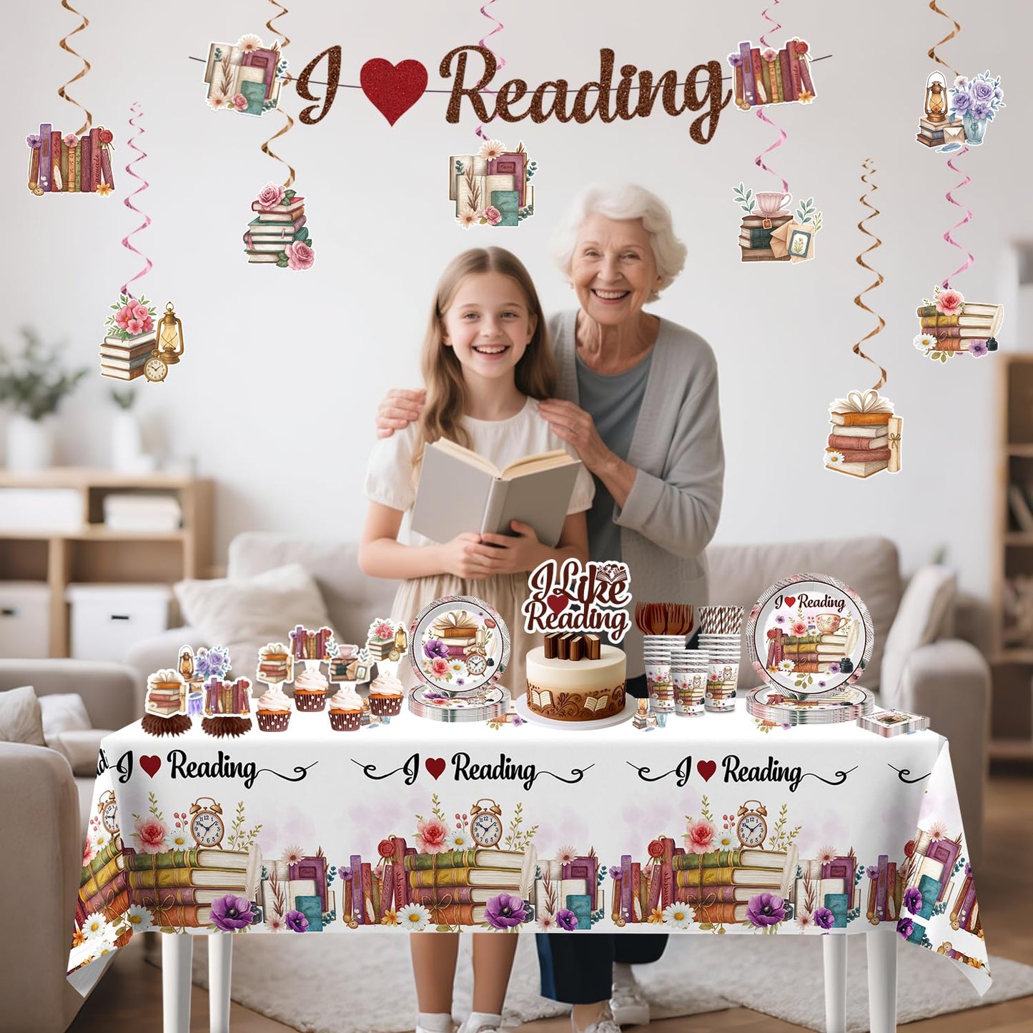 Xynic 177pc Book Themed Party Set – Tableware & Decor for 25 Guests (I Like Reading)
