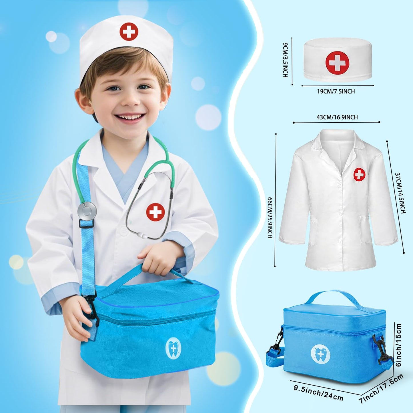 XZZO Doctor Kit for Toddlers 3-5 | Wooden Medical Play Set for Pretend Dentist & Doctor Role Play