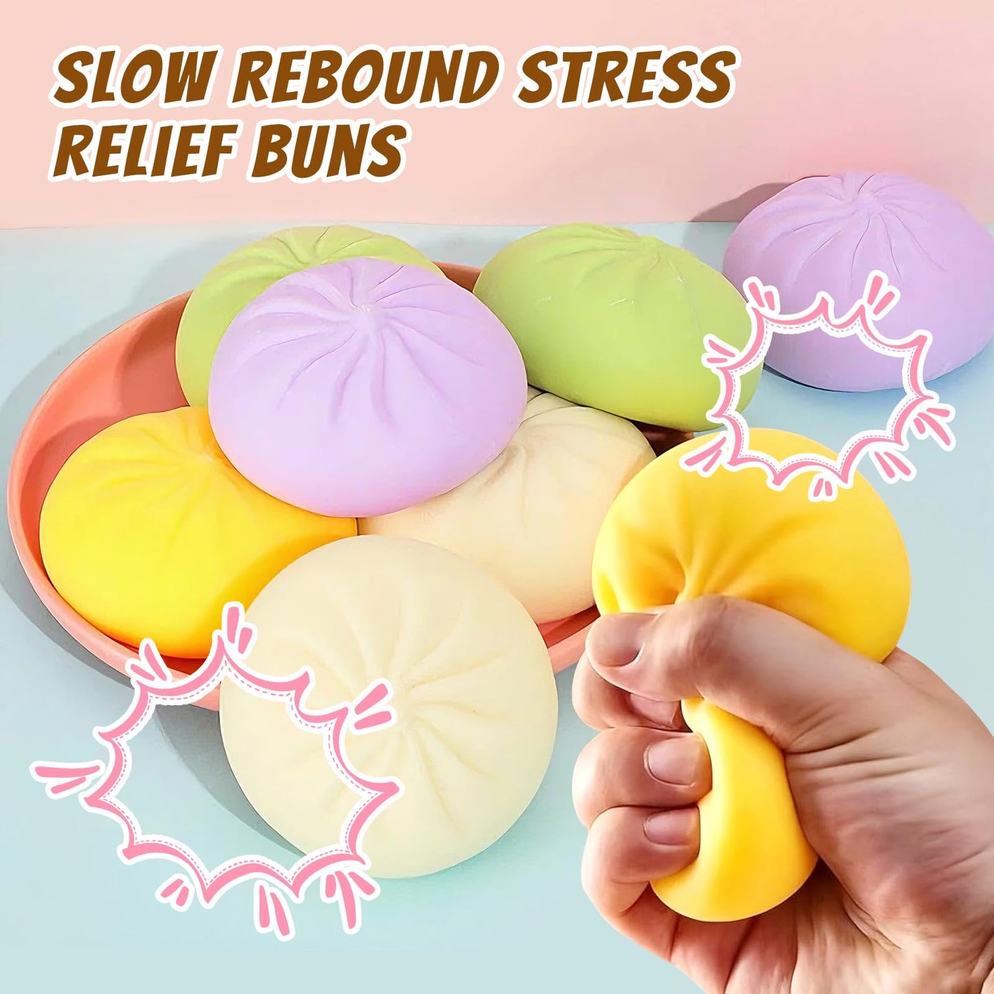 YAGUAN 4PCS Glitter Dumpling Squishy – Rainbow Fidget for Stress Relief and Focus (Small)
