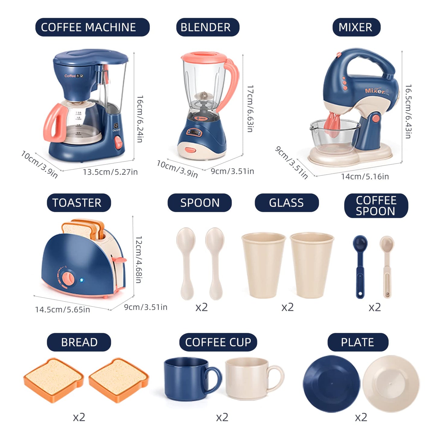Yalujumb Pretend Play Kitchen Appliances Toy Set — Coffee Maker, Blender, Mixer & Toaster