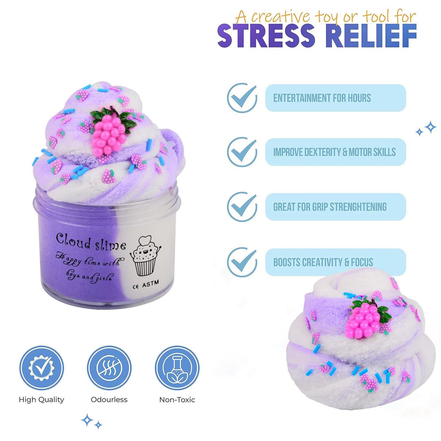 Yaobilei 2 Pack Cloud Slime Kit – Pink Pitaya & Purple Grape Slime with Charms