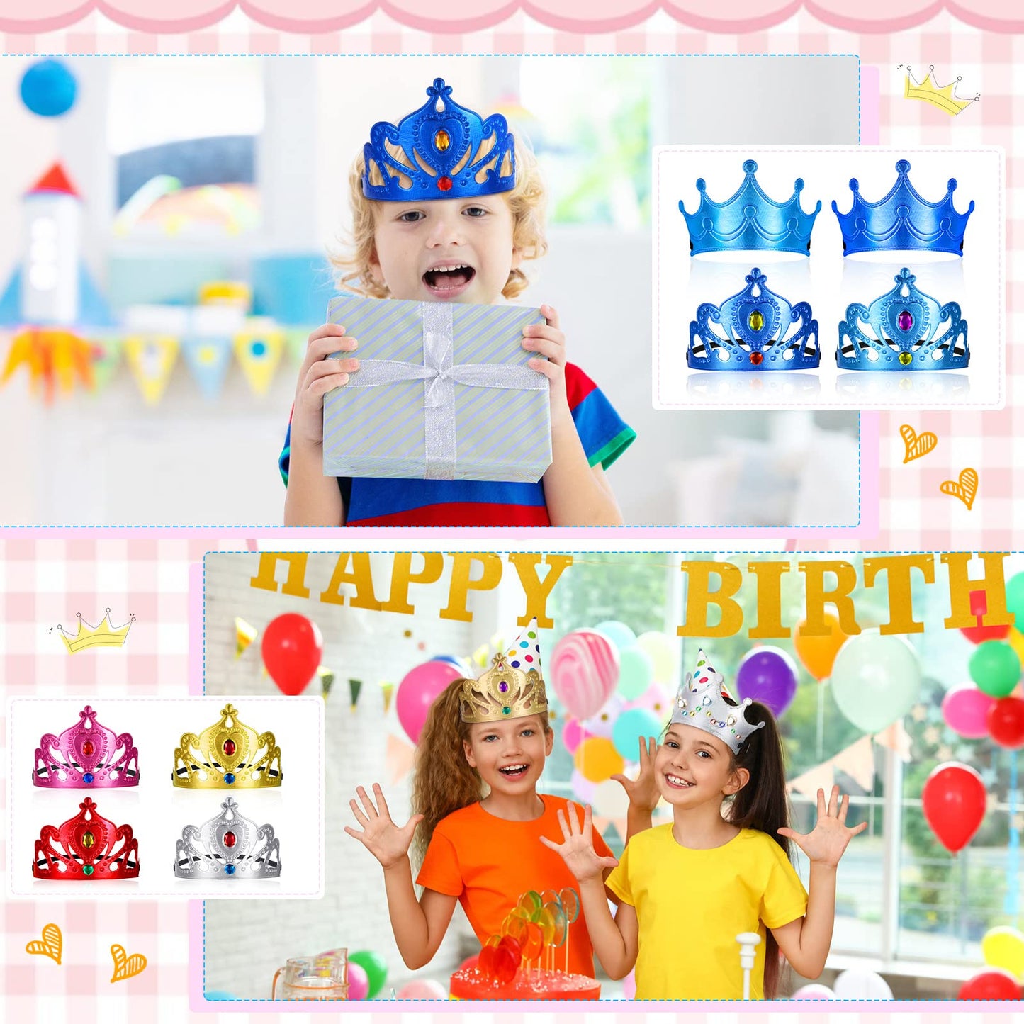 Yaomiao 44 Pcs Birthday Foam Crowns for Kids – DIY Princess Tiaras & Diamond Sticker Kit (Cute Style)