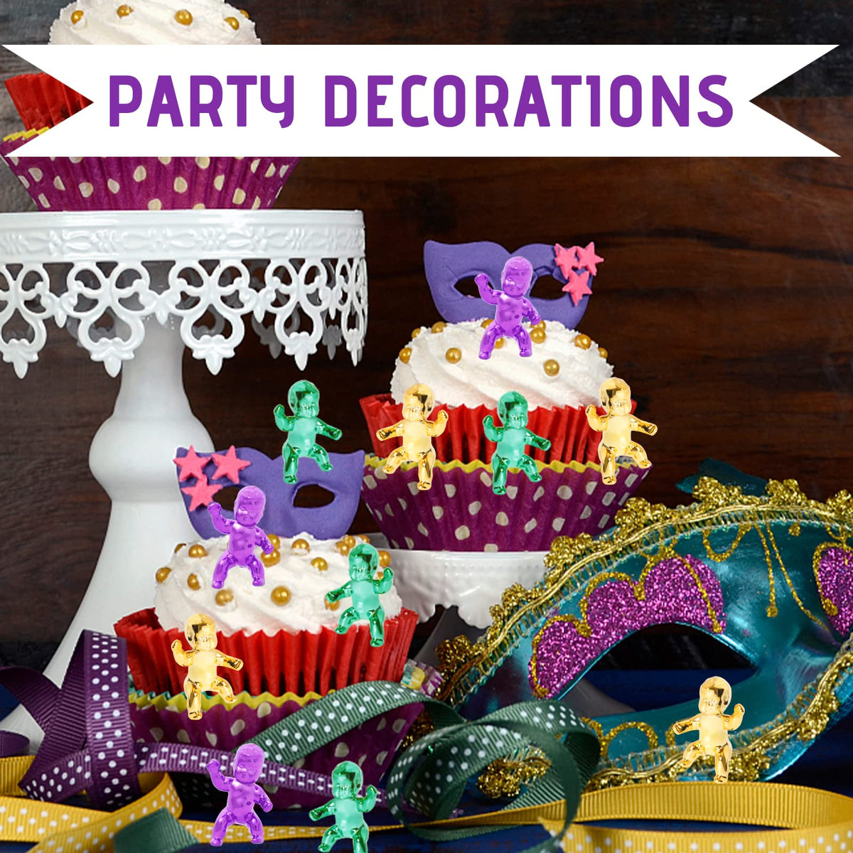YAXINRUI King Cake Babies – 36 Mini Plastic Mardi Gras Figures for Cake, Ice Cubes & Party Fun