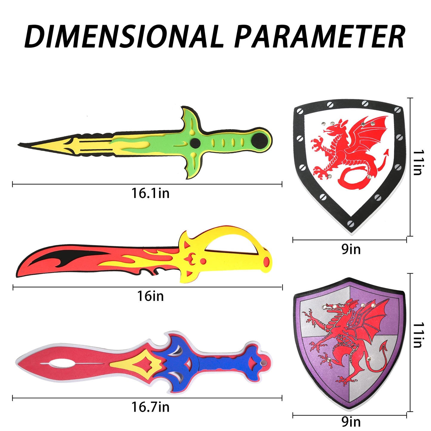 YAYYAY Foam Swords & Shields Play Set – 16-Inch, 5-Piece Kids Weapons