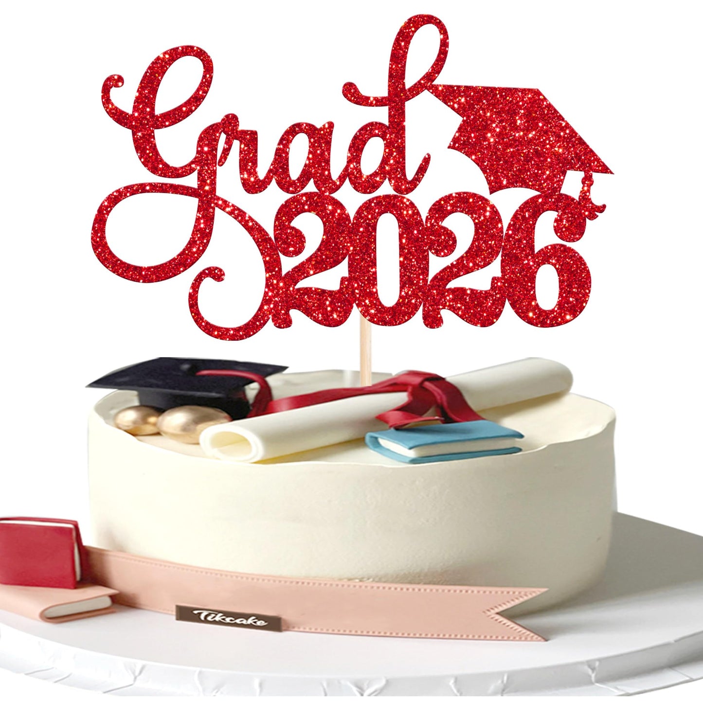 YCTHUNFISH 1 Pack Grad 2026 Glitter Cake Topper – Congrats Grad Cap (Class of 2026)
