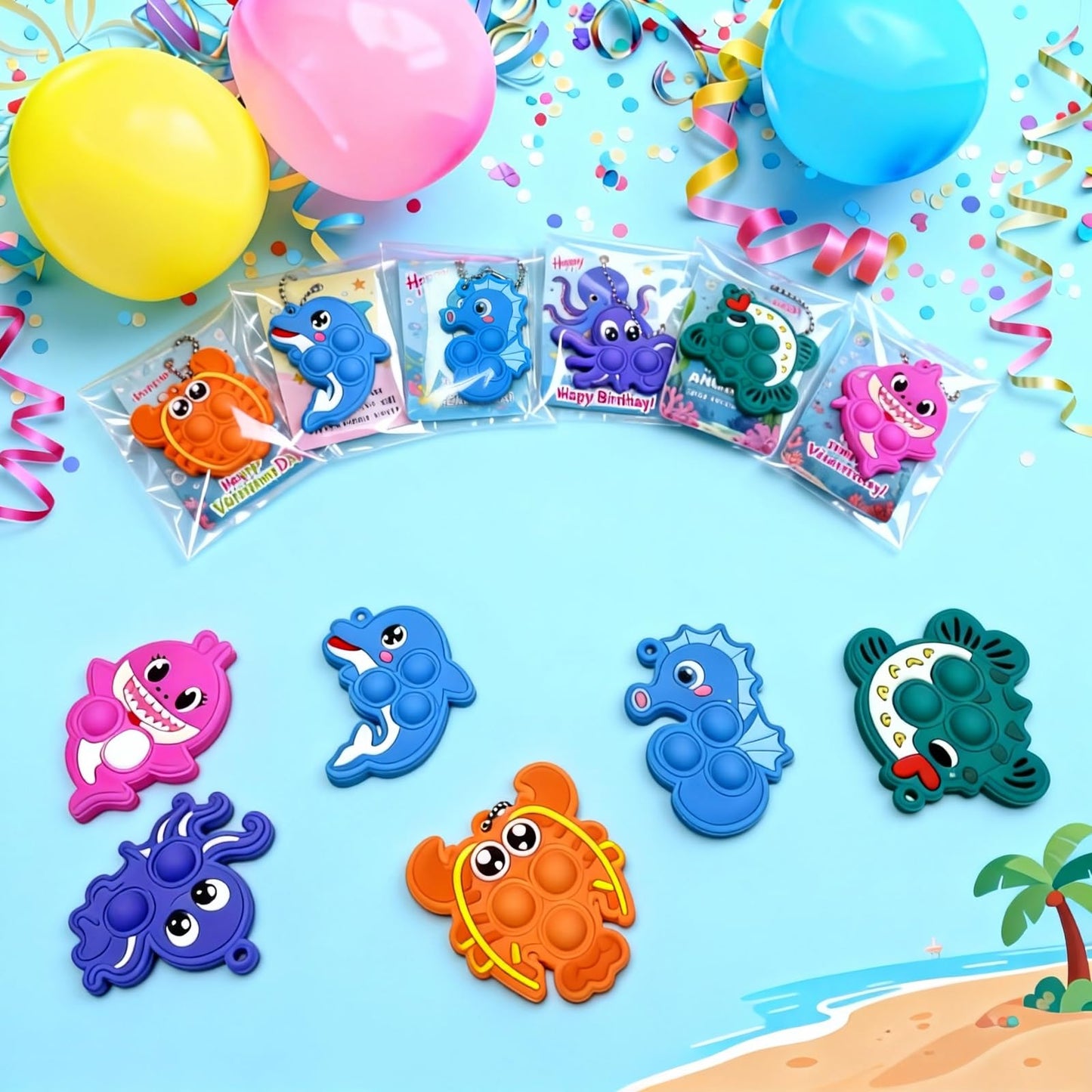 YCWKXJC Valentine's Day Cards for Kids - 24-Pack Non-Candy Ocean Animal Kit
