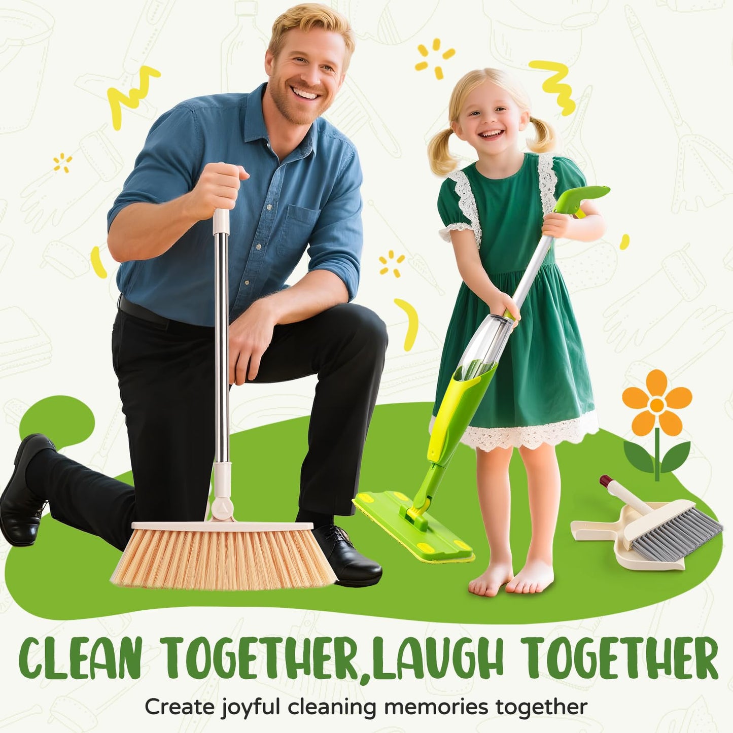 Yeeammk Kids Cleaning Toy Set – Mini Spray Mop, Toddler Broom & Dustpan for Pretend Play | Montessori Gift for Ages 3+