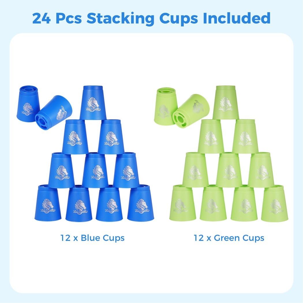 yeesport 24 Pcs Sport Stacking Cups — Family Fun, Blue & Green