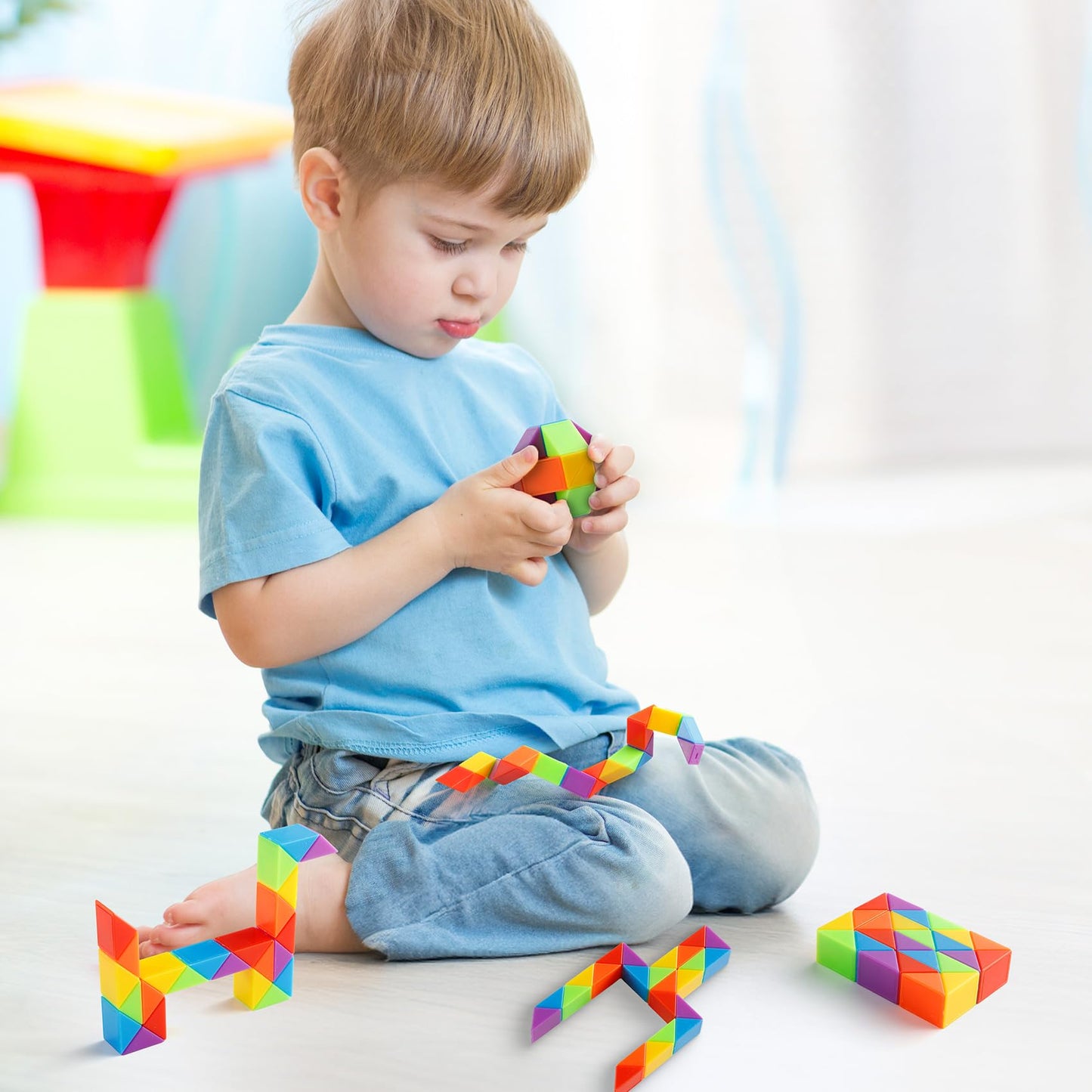 Yeetec Fidget Snake Cube – Rainbow Twist Puzzle Toy for Parties, Stocking Stuffers & Prizes (6)