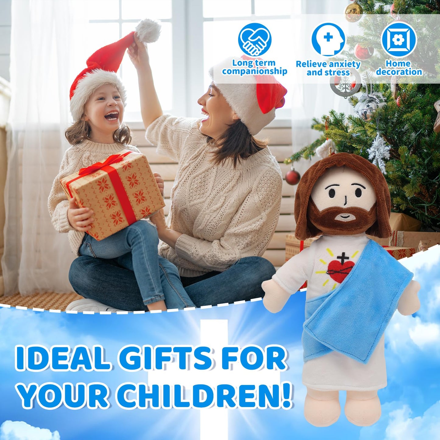 Yelakey 13-Inch Jesus Plush Toy – Heart of Jesus Plushie for Kids, Church & Easter Gifts