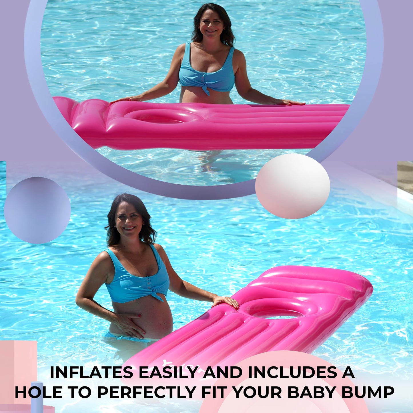 YelloIris Inflatable Pregnancy Pool Float with Belly Hole – Full-Body Maternity Airbed (Pink)