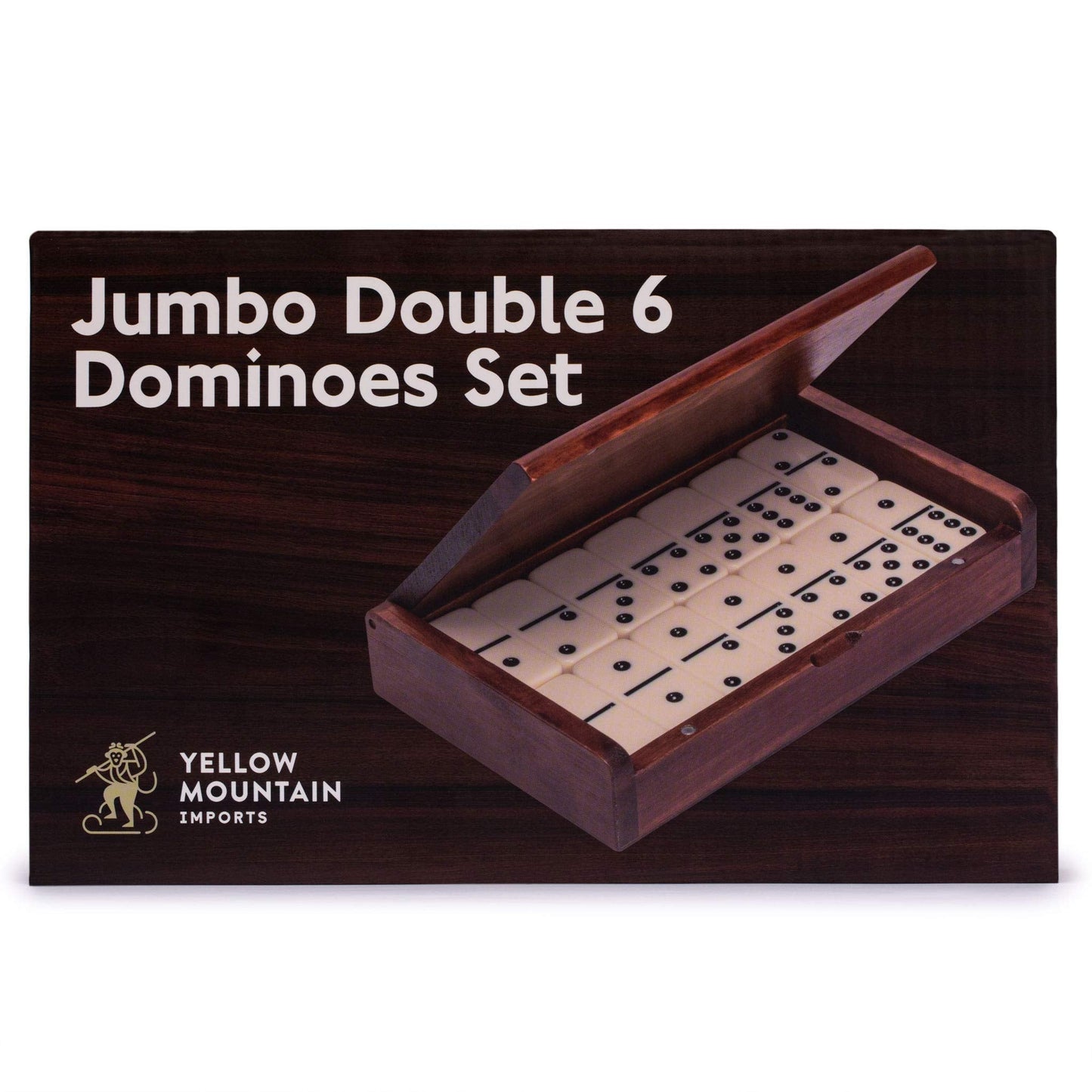Yellow Mountain Imports 28-Tile Double-6 Dominoes Set — Jumbo Tournament Size in Dark Oak Case